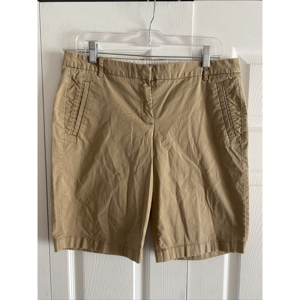 J Crew Stretch Chino Shorts Womens 10 Khaki‎ Tan Cotton Casual Preppy Classic